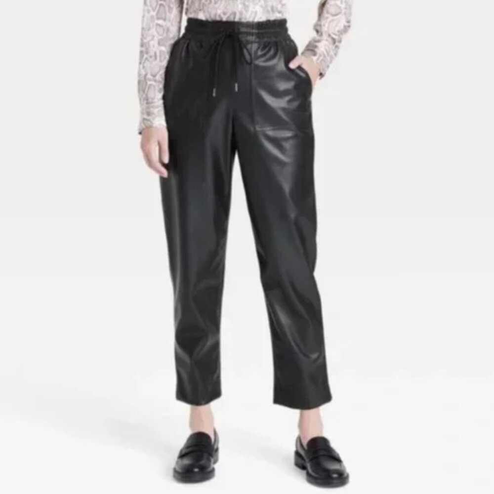 A New Day Women's High-Rise Faux Leather Tapered Ankle Pull-On Pants M